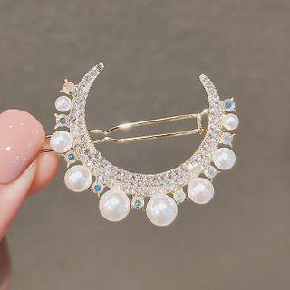 Moon Faux Pearl Rhinestone Hair Clip Ly627 - Faux Pearl & Rhinestone - Silver - One Size