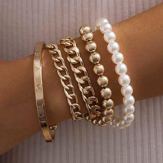 Set Of 5: Bracelet + Open Bangle