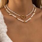 Set Of 2: Faux Pearl Layered Necklace Gold - One Size