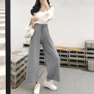 Plain Knit Straight-leg Pants