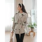 Plus Size Belted Flap Trench Jacket