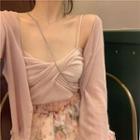 V-neck Knit Camisole Top Pink - One Size