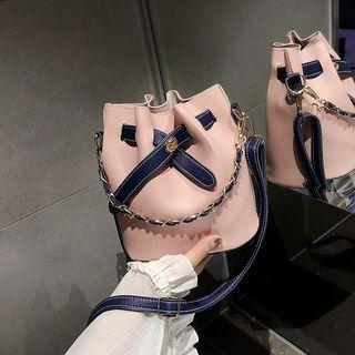 Faux Leather Chain Accent Shoulder Strap Bucket Bag