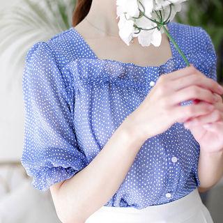 Frill-trim Dotted Chiffon Blouse
