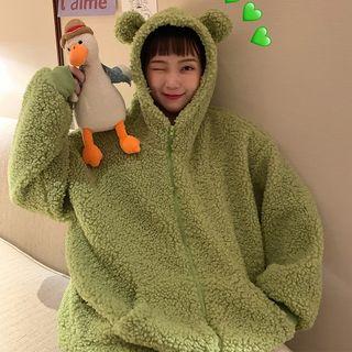 Hooded Plain Fleece Jacket