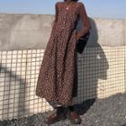 Long-sleeve Turtleneck Top / Floral Print Midi A-line Overall Dress