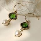Faux Crystal Freshwater Pearl Dangle Earring 1 Pair - 1873 - Green - One Size