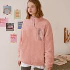 Snap-button Patched Fleece Anorak Pullover Pink - One Size