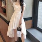 Short-sleeve Square Neck Plain High-low Dress