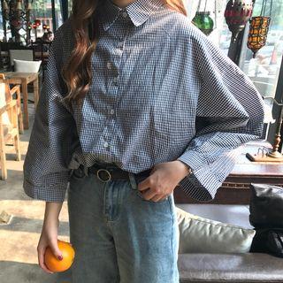 Plaid 3/4-sleeve Shirt As Shown In Figure - One Size
