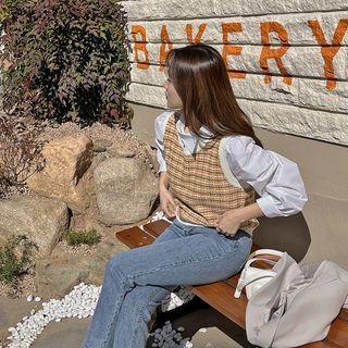 Rib-trim Tweed Vest