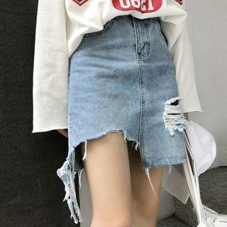 Distressed Cutout Denim Mini Skirt