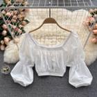 Square-neck Open-back Puff-sleeve Cropped Top