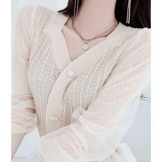Chiffon-sleeve Knit Cardigan