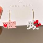 Chinese Characters Asymmetrical Dangle Earring 1 Pair - Hook Earring - Pink - One Size