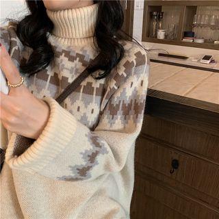 Turtleneck Pattern Jacquard Sweater