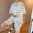 Set: Short Sleeve Mahjong Print Shirt + Shorts