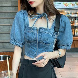 Short Sleeve Denim Top / Asymmetric Skirt