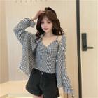 Long-sleeve Check Shirt / Camisole Top