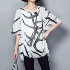 Elbow-sleeve Patterned Chiffon Top