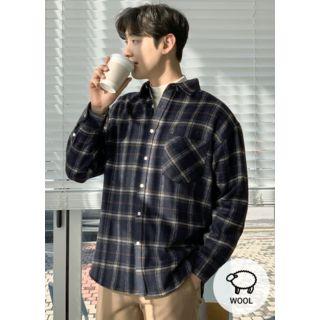 Wool Blend Napped Plaid Shirt