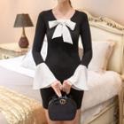Bell-sleeve Bow Accent Mini Sheath Dress