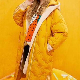Hooded Striped Trim Long Padded Coat