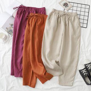 Drawstring Plain Linen Pants