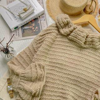 Frill Trim Ribbed Knit Sweater