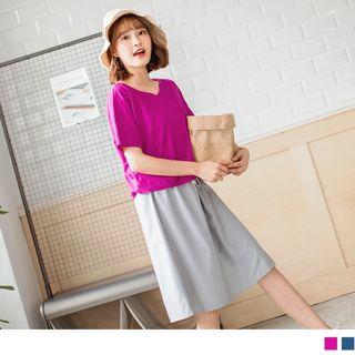 Mock Two Piece Short Sleeve V-neck Panel Dress
