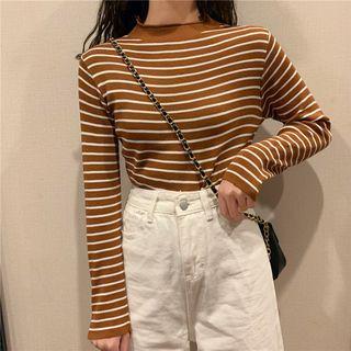 Mock Neck Striped Long-sleeve Sweater