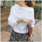 Off-shoulder Long-sleeve Collared Top