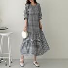 Puff-sleeve Gingham Tiered Maxi Dress