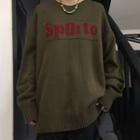 Lettering Sweater Greenish Brown - One Size