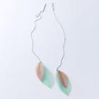 925 Sterling Silver Leaf Dangle Earring Threader Earring - 1 Pair - S925 Silver Threader - Pink & Green - One Size