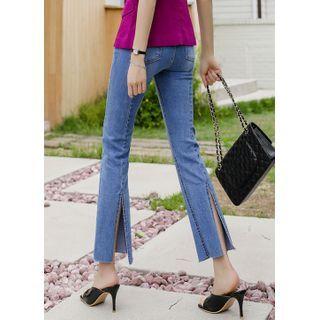 Embroidered Deep-slit Boot-cut Jeans