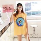 Cap-sleeve Print-front Top