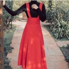 Set: Turtleneck Ribbed Knit Top = Double-breasted Midi Jumper Skirt
