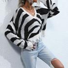Frayed Zebra Print Sweater