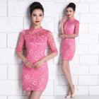 3/4-sleeve Lace A-line Cocktail Dress