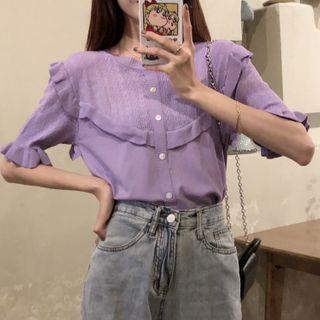 Short-sleeve Ruffled Paneled Blouse
