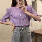 Short-sleeve Ruffled Paneled Blouse