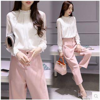 Set: Long-sleeve Chiffon Top + Wide-leg Pants