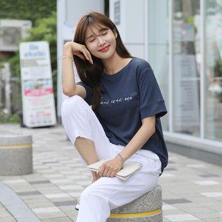 Letter-printed Linen-blend T-shirt