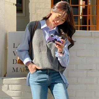 Knit Panel Stripe Shirt