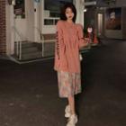 Lettering Loose T-shirt / Flower-print Midi Skirt