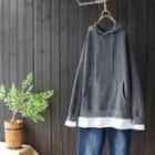 Mock Two-piece Drawstring Hoodie Gray - One Size