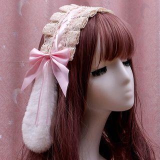 Bow Fluffy Rabbit Ear Hair Clip / Lace Headband