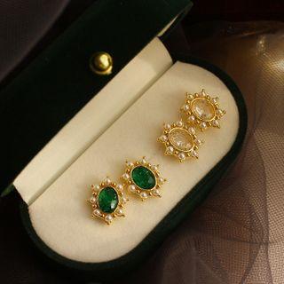 925 Sterling Silver Faux Pearl Faux Crystal Earring