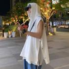 Plain Snap Button Hooded Oversized Tank Top